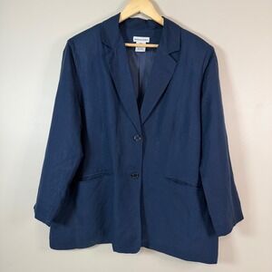 JESSICA LONDON Women's 18 Petite Navy Blue Linen Blend Classic Blazer Staple